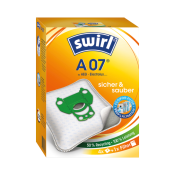 Swirl Staubbeutel A 07, Ecopor­ Filter, 50 Prozent Recycling, 4 Stueck